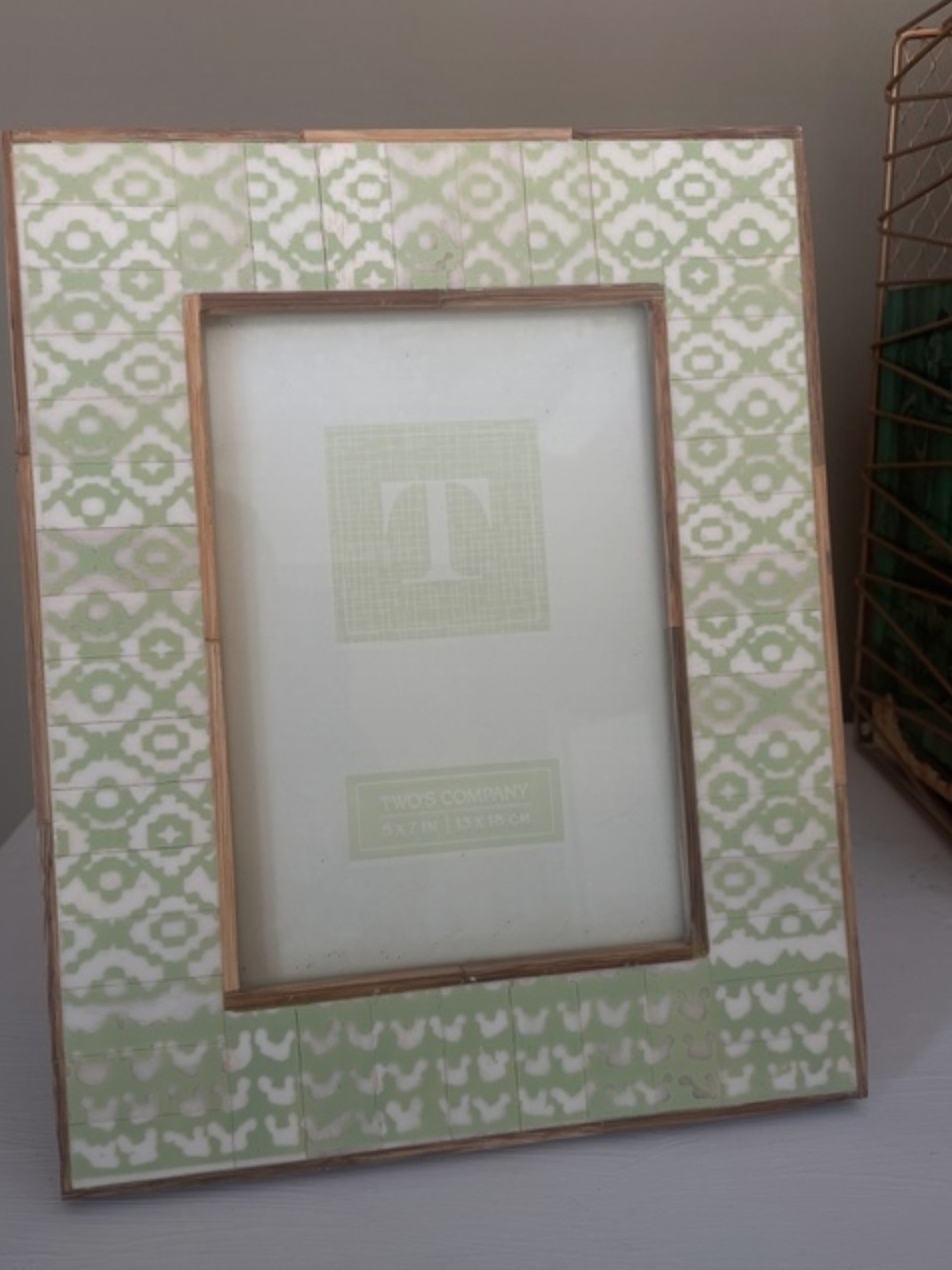 Two's Company Light Green Patterned Picture Frame 5x7